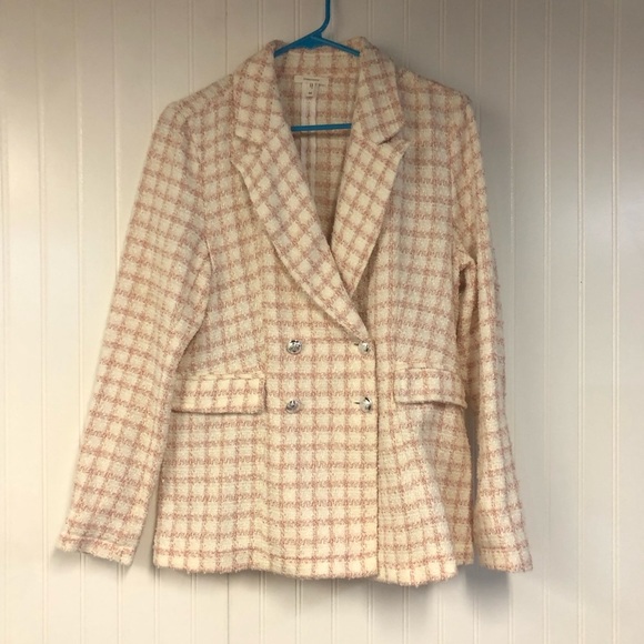 Maurices Women's Cream and Pink Plaid Jacket Button Close Medium - Picture 1 of 4